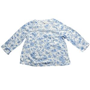 Charter Club Luxury Linen Top Womens Size XL Floral Garden Eyelet Cottage Core‎